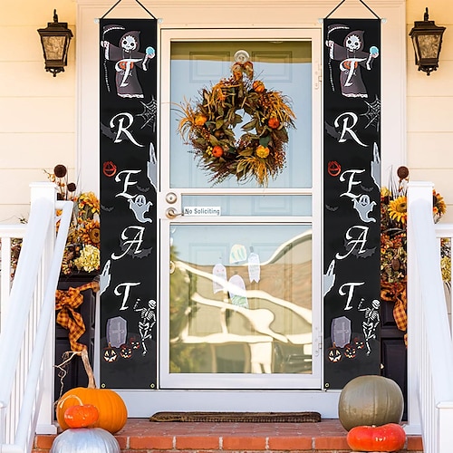 

Halloween-Dekorationen Couplet Veranda-Banner für Halloween zum Aufhängen, Willkommensschilder für die Veranda, Herbstdekoration, Halloween-Dekorationen, 2 Stück