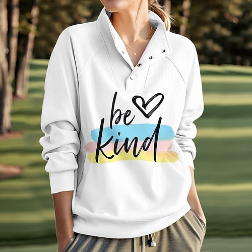 

Mujer Jersey de golf Sudadera Golf Mantiene abrigado Transpirable Dispersor de humedad Manga Larga Ropa de golf Camiseta Ajuste regular Botón Bolsillos laterales Letra Primavera Otoño Tenis Golf