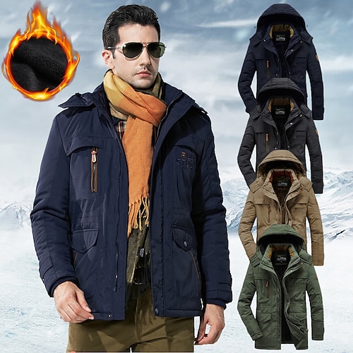 New Thicken Fleece Lined Coats Men Tactical Hooded Jacket Winter Warm Coat  Outdoor Cargo Outwear Windbreaker Parka Man