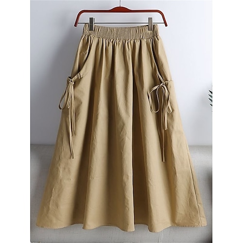 

Mujer Falda Línea A Midi Poliéster Negro Blanco Verde Ejército Caqui Faldas Verano Bolsillo Moda Casual Calle Diario S M L