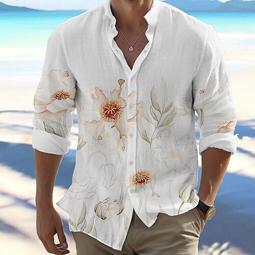 

Homme Chemise Chemise Lin Floral Imprimés Photos Mao Jaune Vert Extérieur Plein Air manche longue Imprimer Vêtement Tenue Lin Mode Vêtement de rue Design Décontractées