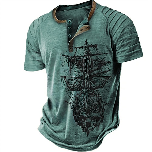 

Hombre Henley Shirt Camisetas gráficas camisa de la vendimia Barco Estampados Primavera verano Exterior Diario Noche Moda Básico Casual Henley Manga Corta Ropa Marrón Verde Trébol Azul Oscuro S M L