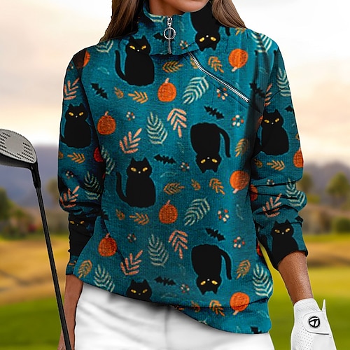 

Mulheres moletom de golfe pulôver de golfe camisola de golfe Térmico / Quente Respirável Pavio Humido Manga Longa Casacos de golfe Blusas Normal 1/4 Zip Colarinho Alto Animal Primavera Outono Tênis