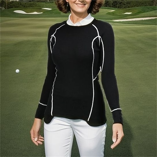

Femme Chemise de golf vêtements de golf Respirable Séchage rapide Evacuation de l'humidité manche longue Vêtements de golf Top Standard Col ras du cou Couleur unie Printemps Automne Tennis Le golf