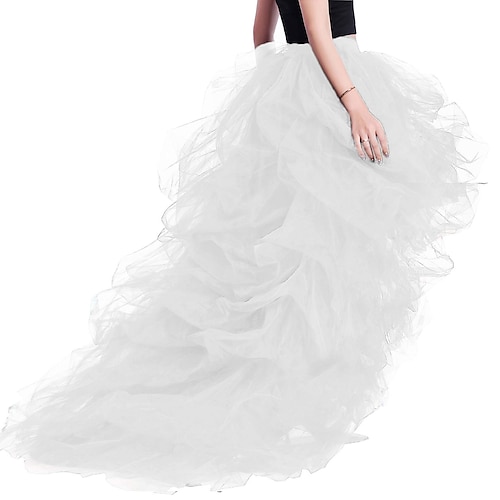 CAMDOM Dames tule rok steampunk hoog laag onregelmatige tutu bustle dess asymmetrische gelaagde mesh tule hoge taille zwaluwstaart rokken bruiloft, avondfeest Halloween één maat, Wit, XS-L