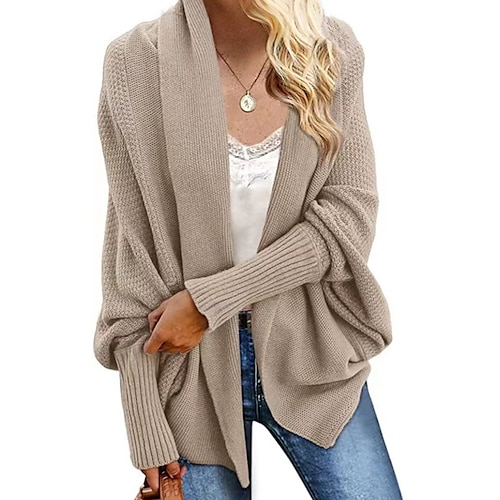 

Mulheres Sueter Cardigan Saltador Estriado Tricotar Superdimensionado Côr Sólida Colarinho de Camisa à moda Casual Ao ar livre Diário Manga Morcego Outono Inverno Preto Branco Tamanho Único