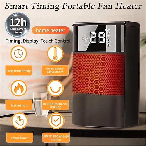 

Smart Timing Portable Fan Heater with LCD Display Energy-Saving Quiet Electric Heating Heater With 3 Modes for Bathroom Office Home Oscillation Overheating and Tilting Protection