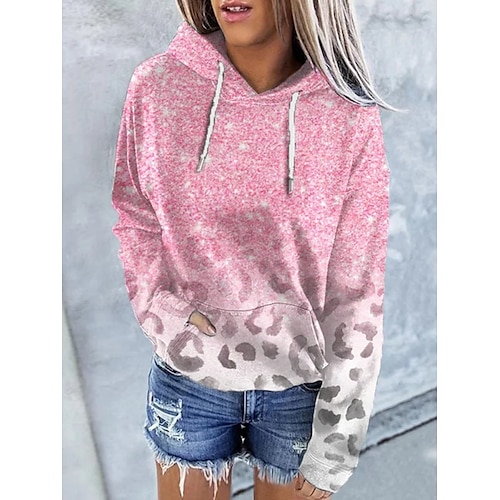 

Femme Sweat Sweat-shirt Halloween basique Néon et lumineux Poche avant Noir Blanche Rose Claire Graphic Léopard Halloween Sweat à capuche manche longue haut Micro-élastique Automne hiver