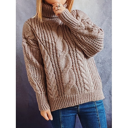 

Damen Pullover Strickwaren Gedrehtes Stricken überdimensional Feste Farbe Rollkragen Stilvoll Brautkleider schlicht Täglich Ausgehen Herbst Winter Gelb Rosa Armeegrün S