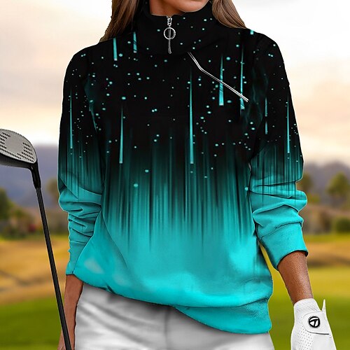 

Damen Golf-Hoodie Golfpullover Golf-Sweatshirt warm Atmungsaktiv Feuchtigkeitsableitung Langarm Golf-Oberbekleidung Shirt Regular Fit Zip Seitentaschen Farbverläufe Frühling Herbst Tennis Golfspiel