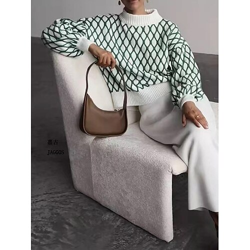

Damen Pullover Strickwaren Gerippt Stricken überdimensional Geometrisch Ständer Stilvoll Brautkleider schlicht Outdoor Täglich Herbst Winter Schwarz Blau Fuchsie S