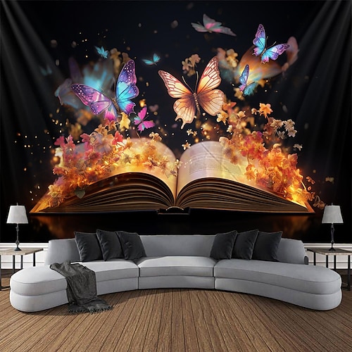 

Libro de mariposas, tapiz colgante, arte de pared, tapiz grande, mural, decoración, fotografía, telón de fondo, manta, cortina, hogar, dormitorio, sala de estar, decoración