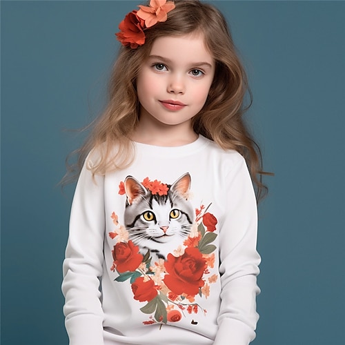 

Fille 3D Bande dessinée Floral Chat T-shirt Tee-shirts manche longue 3D effet Eté Automne Actif Mode Le style mignon Polyester Enfants 3-12 ans Extérieur Casual du quotidien Standard