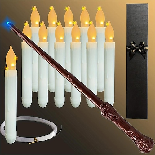

12PCS Battery Operated Flameless Flickering Hanging Up Taper Floating Fake Candles With Magic Wand Remote LED Electric Window Candle Light Decor For Halloween Christmas Wedding And Birthday Party