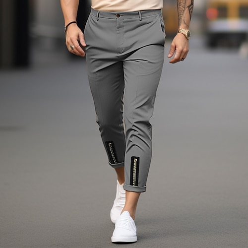 

Homens Calças chinês Calça casual Zíper Bolso frontal Tecido Conforto O negócio Diário Feriado Misto de Algodão Moda Chique Moderno Preto Branco