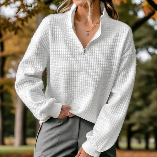 

Femme Pull de golf Sweat Golf Chaud Respirable Evacuation de l'humidité manche longue Vêtements de golf Top 1/4 Zip Couleur unie Printemps Automne Tennis Le golf Pickleball