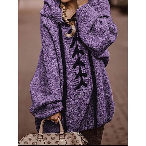 

Women's Pullover Sweater Jumper Jumper Ribbed Knit Oversized Solid Color Hooded Stylish Casual Outdoor Daily Fall Winter Blue Purple S M L