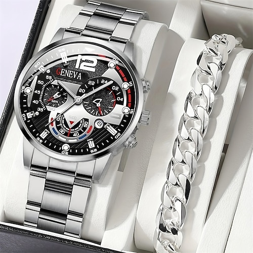 

Fashion Sports Watches for Men Watch With Bracelet Stainless Steel Quartz Wristwatch Calendar Luminous Clock Men Business Casual Bracelet Watch