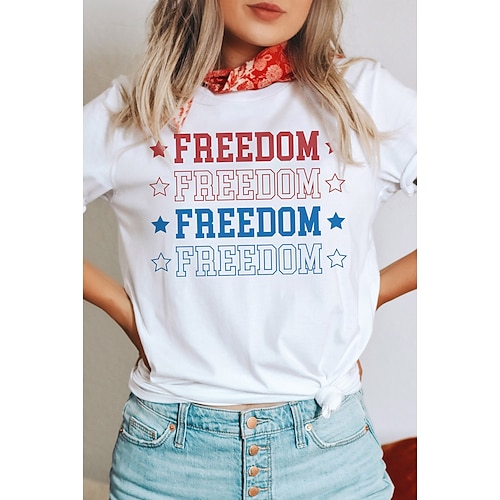 

Mujer Camiseta Blanco Letra Estampado Manga Corta Diario Fin de semana Básico Escote Redondo Regular Ajuste regular Pintura