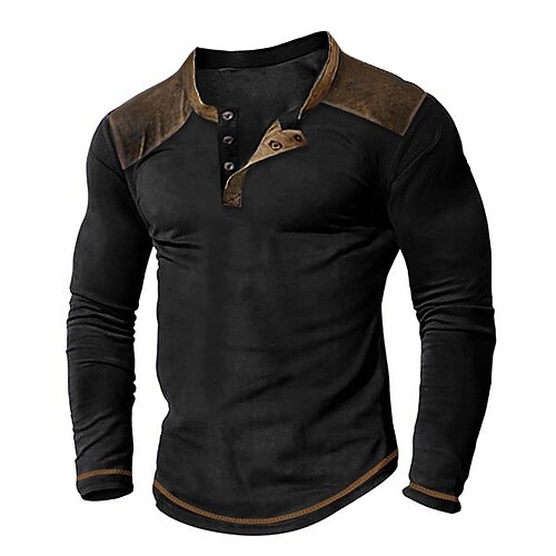 

Herren T Shirt Henley Shirt T-Shirt Farbblock Henley Strasse Urlaub Langarm Bekleidung Modisch Designer Basic