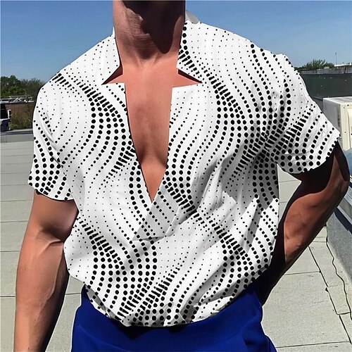 

Men's Shirt Linen Shirt Polka Dot V Neck White Pink Blue Green Gray Outdoor Street Short Sleeve Print Clothing Apparel Linen Fashion Streetwear Designer Casual