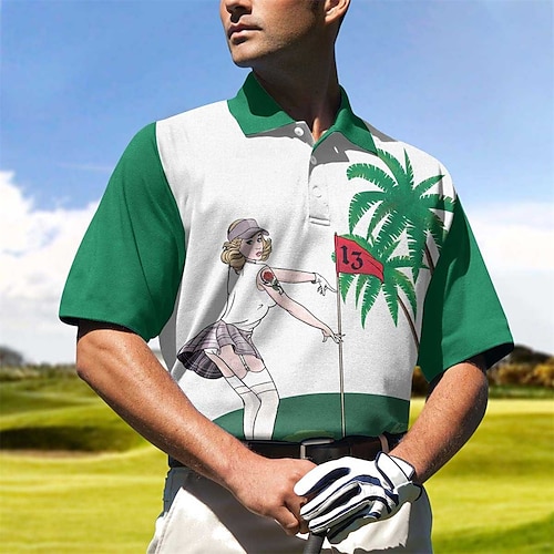 

Homens Camisa polo de caminhada Camisa de golfe Pólo de botões Respirável Secagem Rápida Pavio Humido Manga Curta Vestuário de golfe Roupas de golfe Normal Estampado Verão Tênis Golfe Pickleball