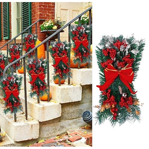 

Corona de Navidad con luz, guirnalda colgante para escaleras, adorno inalámbrico preiluminado para escaleras, decoración navideña para escaleras, corona LED, adorno colgante para puerta