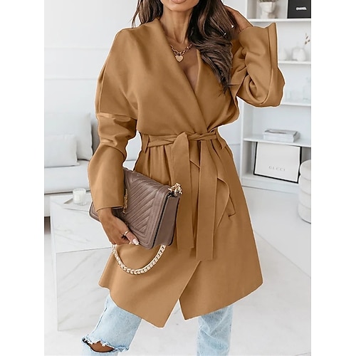 

Women's Coat Outdoor Street Daily Fall Winter Long Coat Regular Fit Windproof Warm Breathable Contemporary Lady Trendy Jacket Long Sleeve Plain with Pockets Oversize Black Khaki Gray