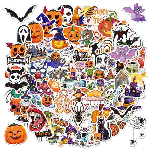 

100pcs Halloween Trick Or Treat Pumpkin Theme Laptop Smartphone Stickers For Kids Teacher Students Adults Scrapbooking