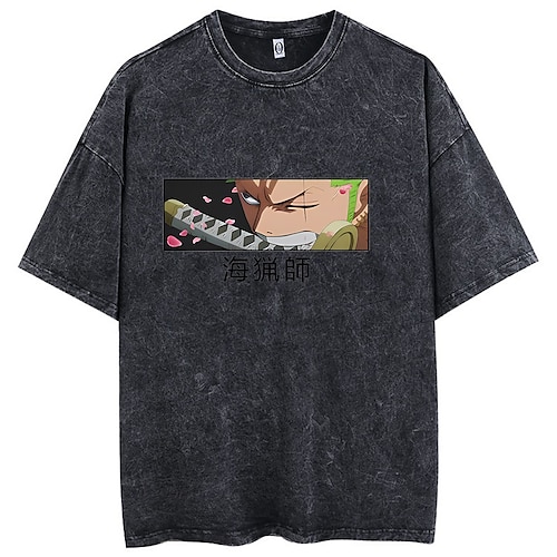 

Une pièce roronoa zoro surdimensionné acide lavé tee punk gothique t-shirt rétro vinatge street style hip hop unisexe adultes enfants