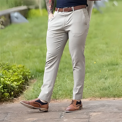 

Homens Calças chinês Calça casual Bolso frontal Tecido Conforto O negócio Diário Feriado Misto de Algodão Moda Chique Moderno Preto Branco