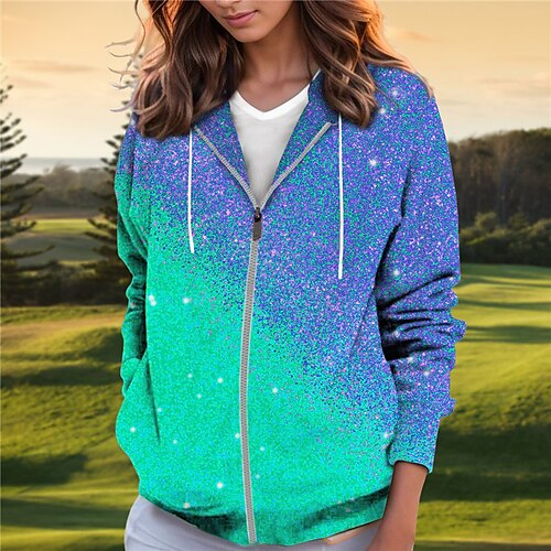 

Femme Sweat à capuche de golf Pull de golf Respirable Séchage rapide Avec poches manche longue Vêtements de golf Vêtements d'extérieur de golf Standard Zippé Bloc de couleur Imprimé Printemps Automne