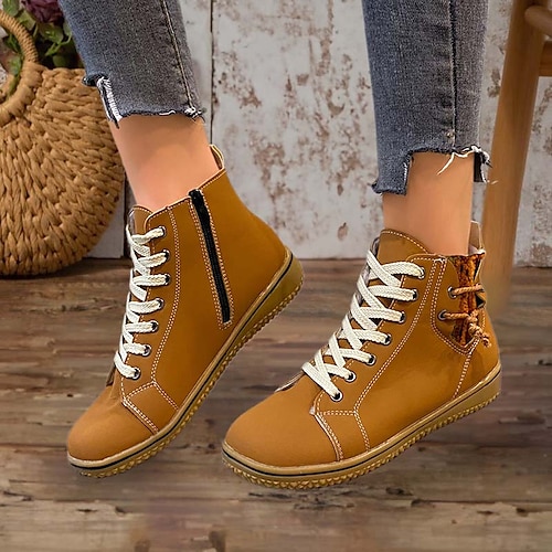 

Femme Bottes Grandes Tailles Bottines Bottines Extérieur du quotidien Hiver Lacet Talon Plat Bout rond Rétro Vintage Décontractées Confort Faux suède Lacet Couleur unie Tressé Vert militaire Noir Bleu