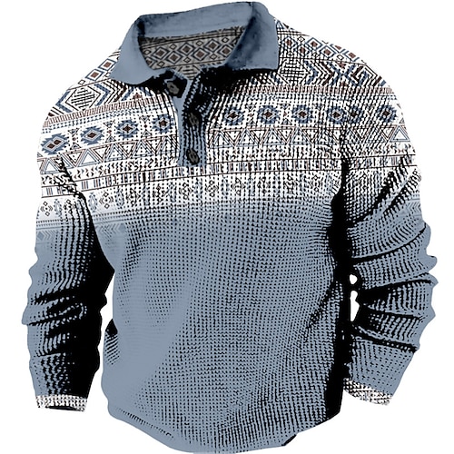 

Bloc de couleur Tribal Géométrie Rétro Vintage Homme 3D Imprimer Polo gaufré polo de golf Extérieur Casual Quotidien Vêtement de rue manche longue Col rabattu Polos Bleu Vert Menthe Marron Automne