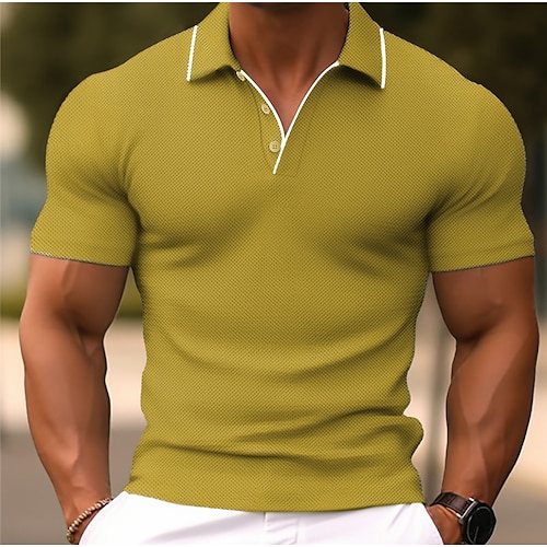  Férfi Pólóingek Button Up Polos Hétköznapi Sport Hajtóka Rövid ujjú Divat Alap Sima Gombok Nyár Normál Világoszöld Sötétkék Világoskék Pólóingek