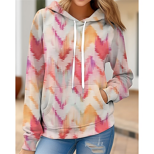 

Women's Hoodie Sweatshirt Pullover Halloween Sweatshirt Sports Basic Drawstring Front Pocket Pink Red Tie Dye Halloween Hoodie Long Sleeve Top Micro-elastic Fall Winter