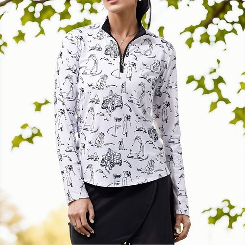 

Femme T-shirt POLO Chemise de golf Respirable Séchage rapide Evacuation de l'humidité manche longue Vêtements de golf Top Standard Zippé Col Montant Imprimé Printemps Automne Tennis Le golf Pickleball