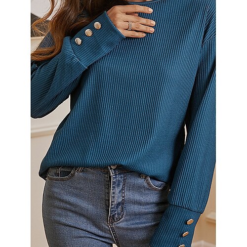 

Damen Pullover Strickwaren Gerippt Stricken Taste Feste Farbe Rundhalsausschnitt Stilvoll Brautkleider schlicht Outdoor Täglich Sommer Herbst Blau Grün S