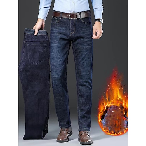 

Men's Jeans Fleece Pants Winter Pants Trousers Denim Pants Pocket Plain Comfort Breathable Outdoor Daily Going out Fashion Casual Black Dusty Blue