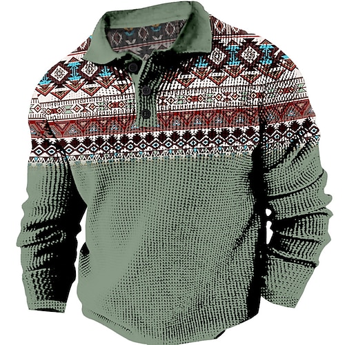 

Tribal Geométrico Vintage Hombre 3D Estampado polo gofrado polo de golf Exterior Casual Diario Ropa de calle Manga Larga Cuello Vuelto Camisas de polo Azul Morado Verde Trébol Otoño invierno S M L