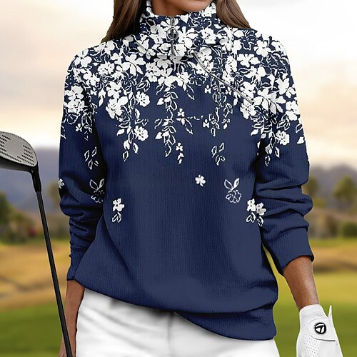 

Damen Golfpullover Golf-Sweatshirt warm Atmungsaktiv Feuchtigkeitsableitung Langarm Golf-Oberbekleidung Shirt Regular Fit 1/4 Reißverschluss Stehkragen Blumen Frühling Herbst Tennis Golfspiel