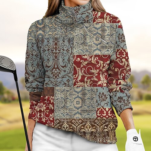 

Femme Pull de golf Sweat Golf Chaud Respirable Evacuation de l'humidité manche longue Vêtements d'extérieur de golf Top Standard Zippé Poches latérales Floral Printemps Automne Tennis Le golf