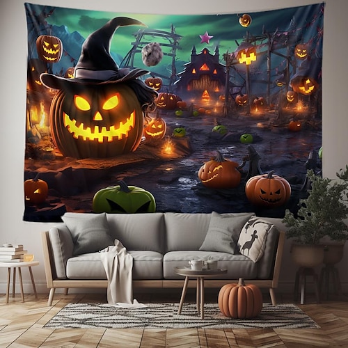 

halloween citrouille suspendu tapisserie mur art grande tapisserie murale décor photographie toile de fond couverture rideau maison chambre salon décoration