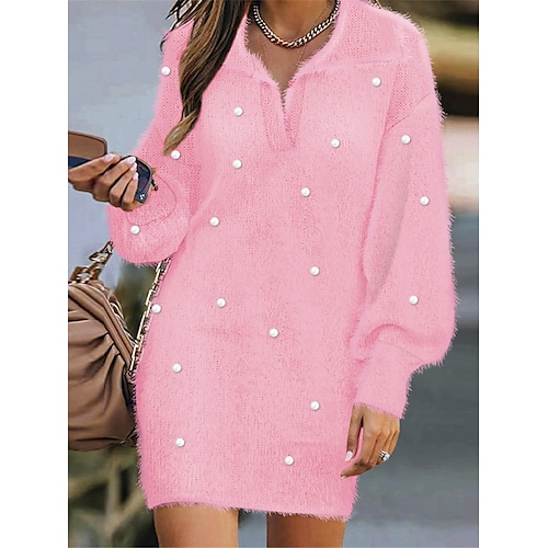 

Per donna Abito casual Abito in maglia Vestito invernale Mini abito Collage Giornaliero Appuntamento Per uscire Attivo Di tendenza Colletto Manica lunga 2023 Morbido Bianco Rosa Colore S M L XL Taglia