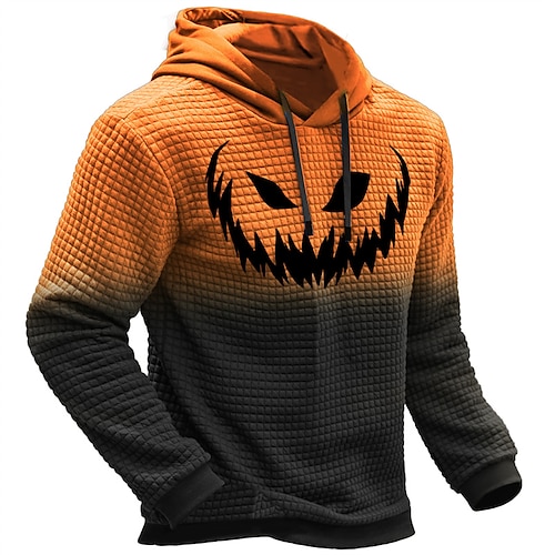 

Men's Pullover Daily Classic Casual Pumpkin Graphic Prints Hoodies Waffle Hoodie Orange Brown Green Long Sleeve Designer Halloween Holiday Going out Hooded 3D Print Print Spring & Fall