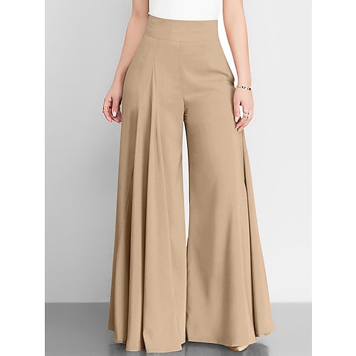 

Women's Wide Leg Pants Trousers Pocket High Cut Plain High Waist Full Length Camel Fall