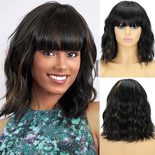 Short White Wig with Bangs Wavy White Hair Wigs for Women  display picture 1