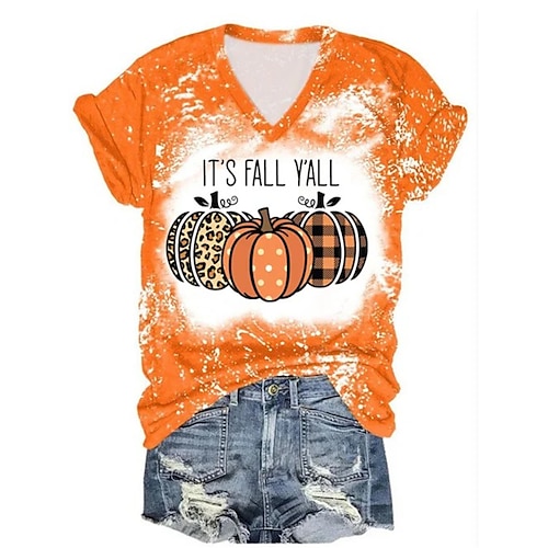 

Mujer Camiseta camisa de halloween Amarillo Rojo Naranja Calabaza Estampado Manga Corta Víspera de Todos los Santos Fin de semana Básico Escote en Pico Ajuste regular Pintura