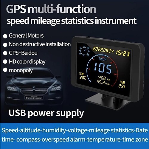 

Compteur de vitesse gps numérique odomètre affichage lcd de 4,7 pouces affichage hud avec alarme de survitesse pour tous les véhicules 5-24v