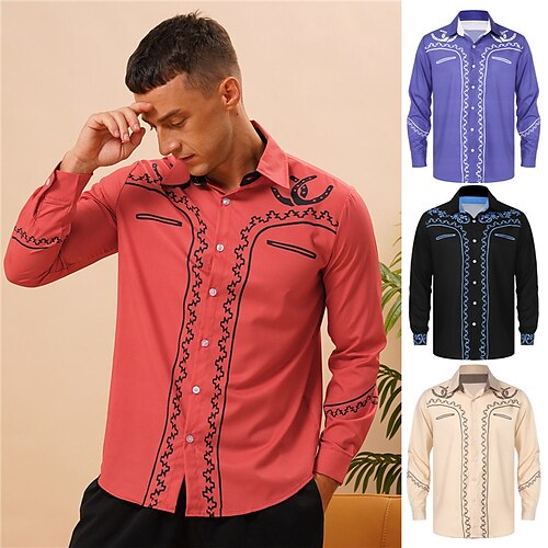 

Men's Shirt Floral Graphic Prints Totem Turndown Apricot Black Red Purple Outdoor Street Long Sleeve Print Clothing Apparel Fashion Streetwear Designer Casual